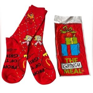 McDonalds 2025 Grinch Adult Meal Red Socks. Xmas Grinch, Cindy Lou Who, & Max